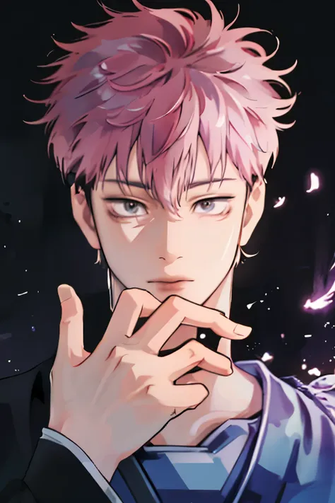고화질, hyperrealistic, Masterpiece, fine detail, vibrant colors, Magical energy that reveals powerful witchcraft abilities is gathered in his hands. Referring to Touji Fushiguro,, strong expressions and movements is in the center. behind him. The main charac...