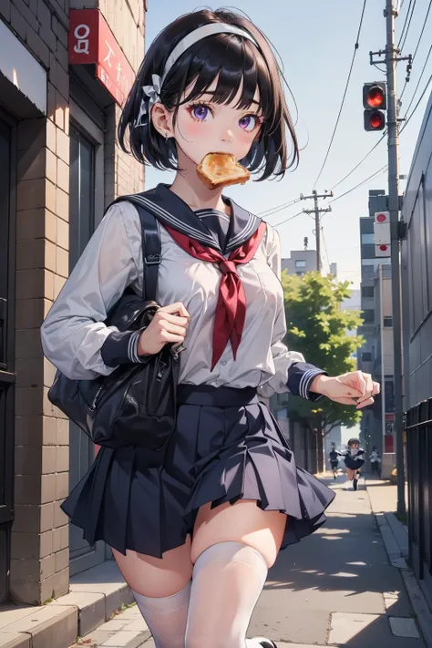 8-headed body, (extremely detailed CG Unity 8k that geeks seem to love), (top quality),(are very good and detailed),(super high definition), black hair, high school girl wearing a navy blue sailor suit, animated 2D rendering, realistic young anime high sch...