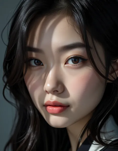 Close-up details, realistic style photo Japanese young woman, black hair, long hair, outstanding style, tall, cute, in her s. Use soft lighting to cast gentle shadows on the subject, adding a touch of dimension to your images without compromising details, ...