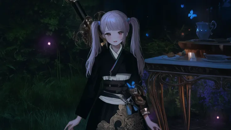 A cute girl with lamb hair is wearing a hanbok