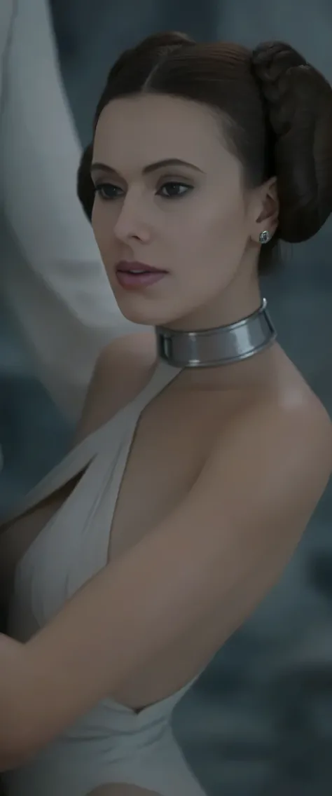 Princess Leia in (erotic_slave_outfit) at (alien_dungeon) ,rating_questionable