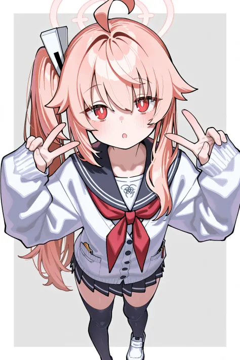 kmj-anonstyle, [artist:yoneyama mai], [artist:kanzarin], [artist: ekrea_jan], masterpiece,best quality,amazing quality, 748cmstyle, solo, eye focus blue archive, natsu (blue archive), 1girl, :o, ahoge, black sailor collar, black skirt, black thighhighs, bl...