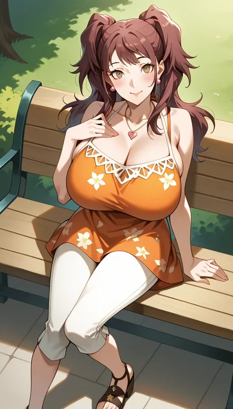 p4rise, kujikawa, rise, twintails, long hair, brown hair, pink earrings ,p4rise, kujikawa, rise, twintails, long hair, brown hair, pink earrings,p4rise-sumcas, heart necklace, pendant, dress, short dress, orange dress, halterneck, spaghetti straps, flower ...