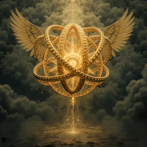 Ofanim, wheel-like creature, floating in nothingness, symmetric wheels, 4 ruedas, Hind wings, Medieval painting style.