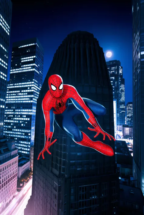 spide-man fly in night sky city