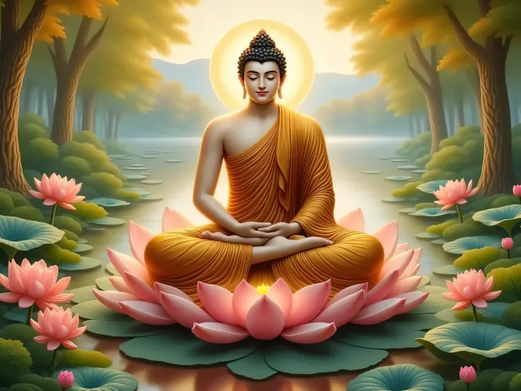 ကြည်ညိုဖွယ်ရာမြတ်ဗုဒ္ဓ ကြာပွင့်ပေါ်မှာတရားထိုင်နေပုံ