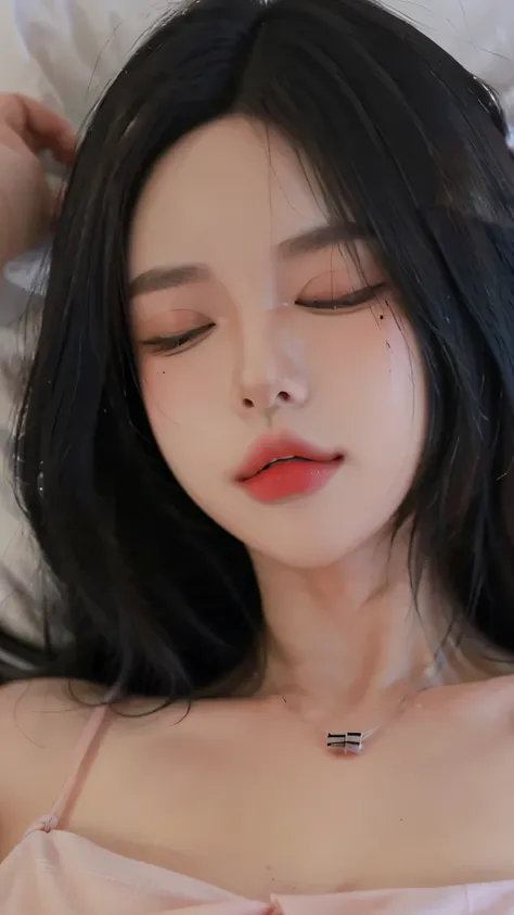 ( pencil_Draft :1.2, dirty line, Looking for grayscale , traditional media, Draft ),,big bed , (Lie sideways), (close your eyes.:1.8),long hair, ,big , ((Draft กายเปลือยเปล่า)), Close , see, The sun shines in my heart., Detailed Beautiful Girl , clear det...