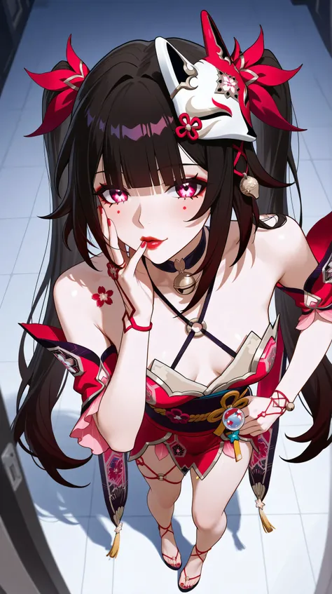 Sexy Sparkle honkai Star rail, slightly lateral view from above, standing in a sensual pose, turned to the side with an oblique look at the viewer, Hand in your hair in a sexy way and a hand on your face with your finger on your shiny lips,  black hair, ey...
