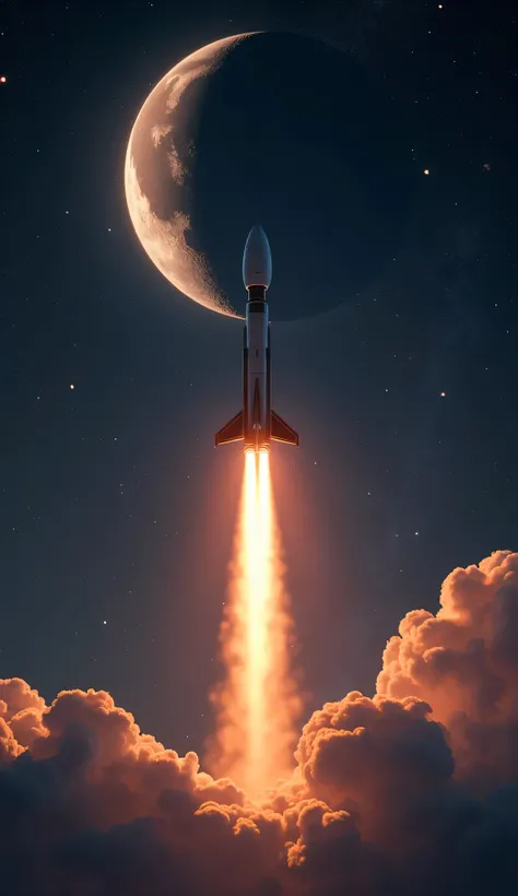 最High Quality、High Quality、Spaceship SpaceX Rocket Crossing the Moon、Night Sky High Definition 8k Wallpaper、View of Earth's Atmosphere in Outer Space、Star and Moon Details、Photorealistically Oriented y、Highly Detailed Atmospheric Scenery、complicated、high d...