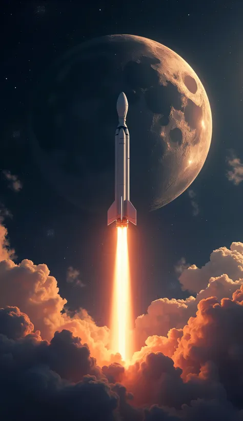 最High Quality、High Quality、Spaceship SpaceX Rocket Crossing the Moon、Night Sky High Definition 8k Wallpaper、View of Earth's Atmosphere in Outer Space、Star and Moon Details、Photorealistically Oriented y、Highly Detailed Atmospheric Scenery、complicated、high d...