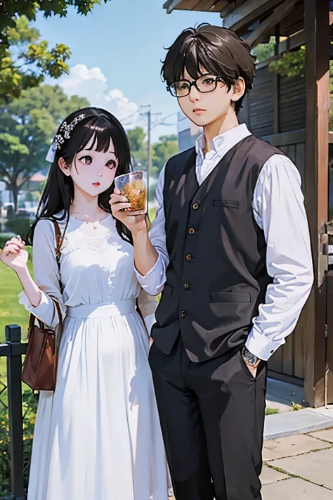 Highest quality、masterpiece、High sensitivity、High resolution、Detailed Description、Slender women、Glasses、Boys、Holding a girl、