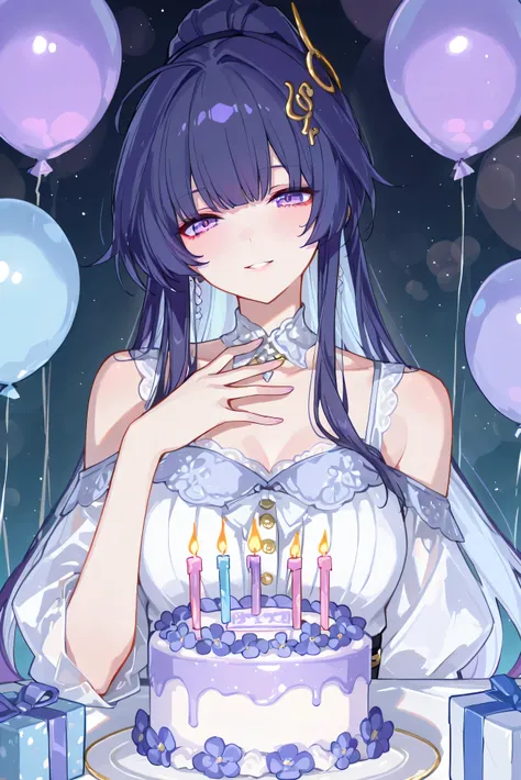 score_9, score_8_up, score_7_up, masterpiece, best quality, very aesthetic, absurdres, tunning image, light particles, attractive image, solo, 1girl, adult grown woman, RMei, Fol005, RM_Hoo, raiden mei, purple hair, purple eyes, colored inner hair, light b...