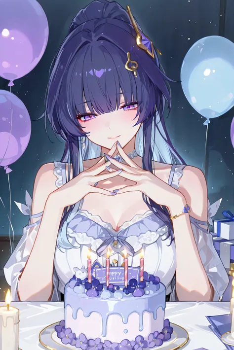 score_9, score_8_up, score_7_up, masterpiece, best quality, very aesthetic, absurdres, tunning image, light particles, attractive image, solo, 1girl, adult grown woman, RMei, Fol005, RM_Hoo, raiden mei, purple hair, purple eyes, colored inner hair, light b...