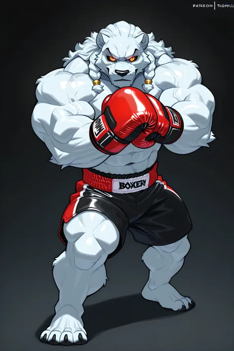 high quality, detailed, solo, 1boy, full body, correct anatomy, ThokkIN, furry, anthro, masculine, tough face, detailed face, detailed glowing eyes, black sclera, orange pupils, very muscular, athletic body, broad shoulders, thick arms, stern face, (gliste...