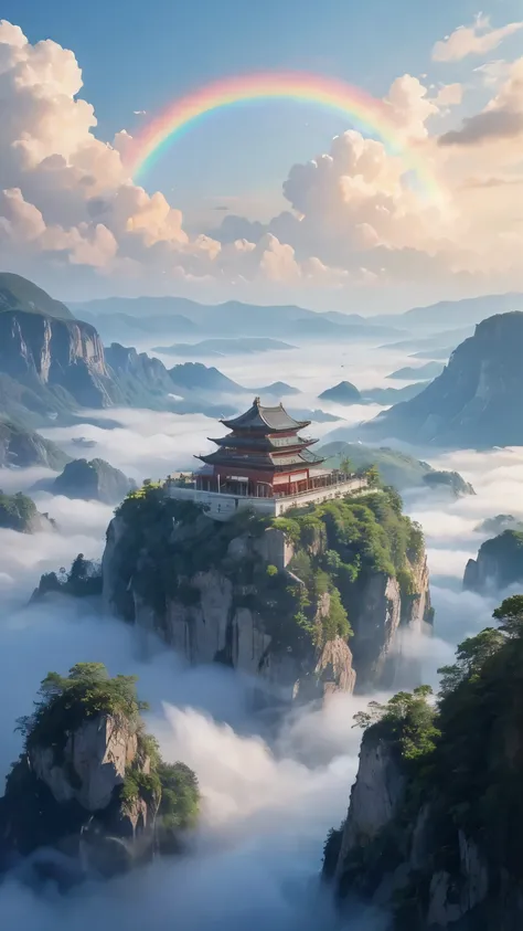 High Resolution Images、Panoramic Paintings 、Spectacularな画像 、 Ancient Chinese Architecture Temples 、 Exquisite Interior Decorations 、A huge temple nestled in a sea of clouds、 depth of field effects 、 Imaginative 、 fantasy around the eyes 、 high end color ...
