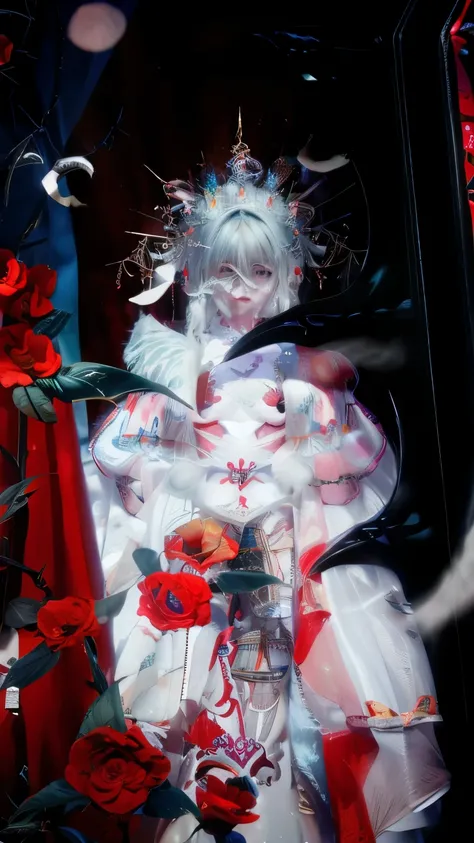 super realistic, is captured in a high-resolution portrait of Nakano Miku, features her beautiful young features and delicate skin, shot with a RED Komodo 6K and Zeiss Master Prime 50mm lens. Miku has a dynamic, Moving pose , staring at viewers with her bi...