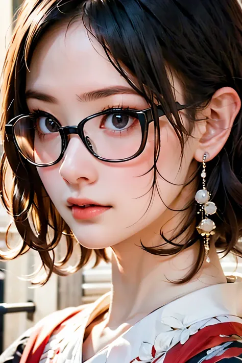 ((best Quality)) high resolution, Japanese kimono, Wearing glasses, big , perfect body 