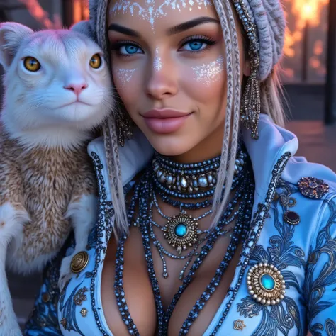 a close up of a woman with a lizard on her shoulder, vibrant fantasy style, colourful digital fantasy art, great digital art with details, detailed fantasy digital art, hyperdetailed fantasy character, trending digital fantasy art, beautiful avatar picture...