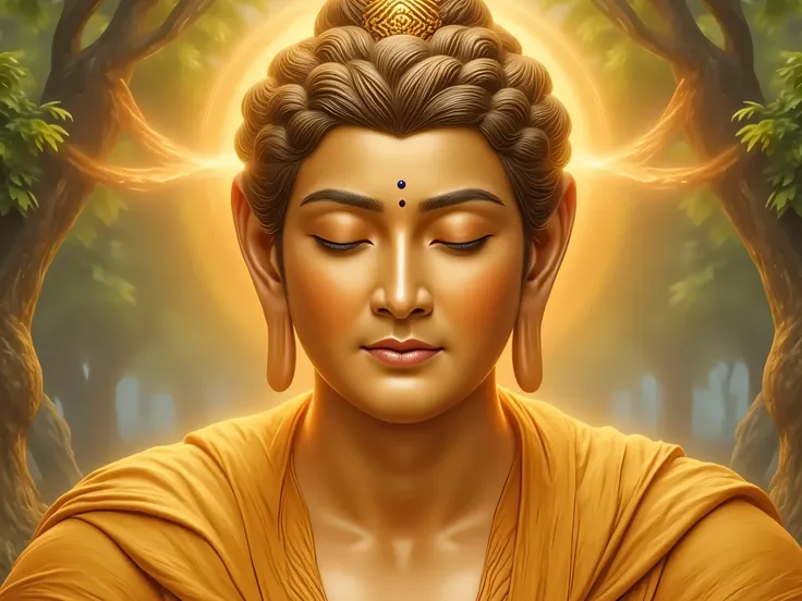 ရွှေရောင်တောက်ပနေသော မြန်မာ manly peaceful face of buddha