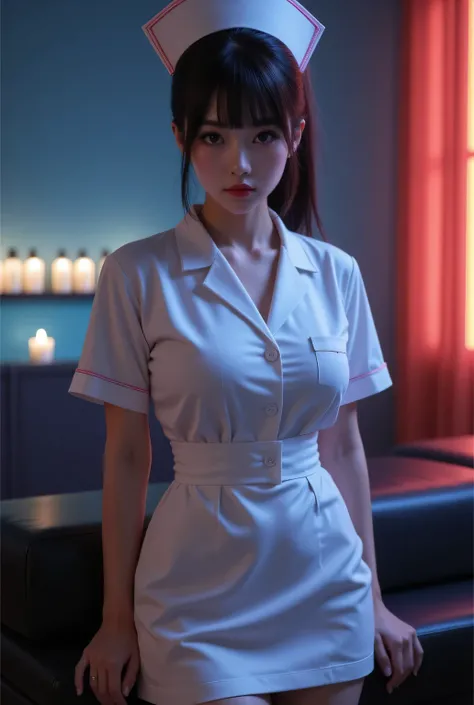 Highest quality, photo realistic, high resolution, masterpiece,
Super beautiful Japanese woman, looks like a intimidating dominatrix, closed mouth, condescending gaze, staring at the viewer, long false eyelashes, makeup, short ponytail,
tight-fitting short...