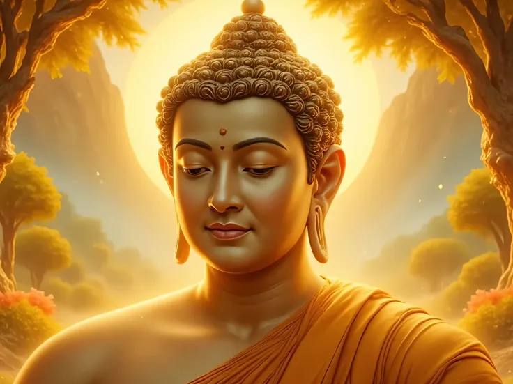 ရွှေရောင်တောက်ပနေသော မြန်မာ manly peaceful face of buddha blessing