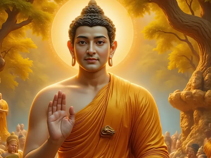 ရွှေရောင်တောက်ပနေသော မြန်မာ manly peaceful face of buddha blessing tilt shot