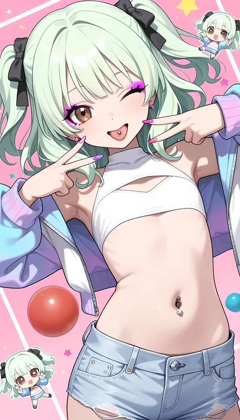 masterpiece, best quality, high quality, good quality, pastel colors, colorful, masterpice, (chibi-style anime illustration ), score_9, score_8_up, score_7_up, score_6_up, 1girl, masterpiece, best quality, high quality, good quality, pastel colors, colorfu...