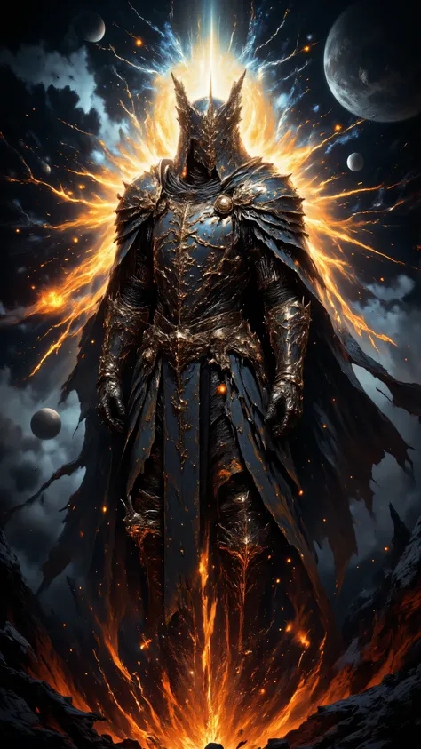 Picture of a medieval knight in full plate astronaut armor, floating in space, planets in the background, (Portrait of a better masterpiece:1.5)0.9], (Space and knight armor:1.2), (A radiant glow:1.1),close-up portrait, 