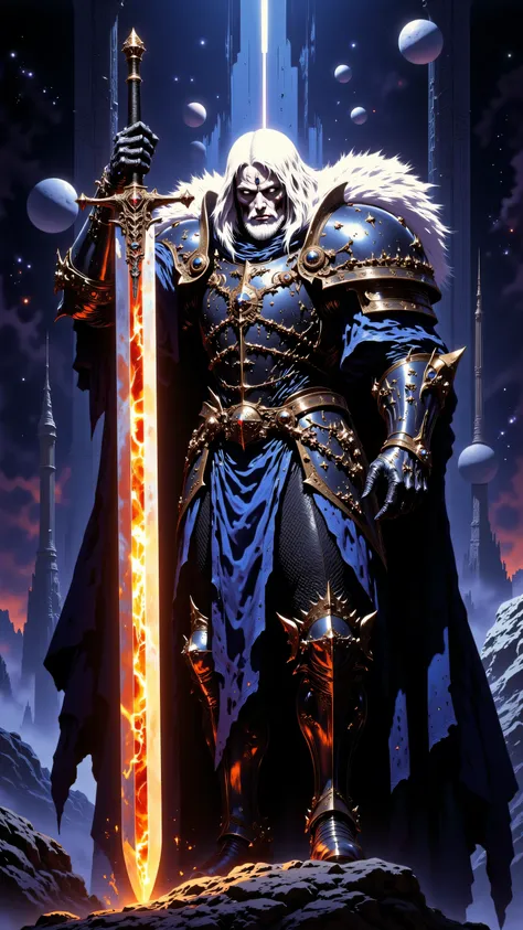 Picture of a medieval knight in full plate astronaut armor wilding a great sword, floating in space, planets in the background, (Portrait of a better masterpiece:1.5)0.9], (Space and knight armor:1.2), (A radiant glow:1.1),close-up portrait, 
