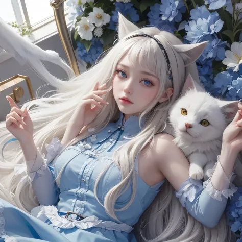Brilliant expression、Photorealism、high quality、for high resolution、uma foto、Photo of a very beautiful girl of Nordic origin、Beautiful extraordinary girl、detailed face, cute and pretty、(rosto puro_v1 :0.008)、Beautiful bangs、Alice in Wonderland、18 anos、Brig...