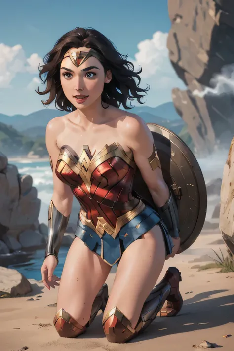 (masterpiece:1.3), (8k, realistic, RAW photo, top quality: 1.4), ((one girl)), ((Gal Gadot, Wonder Woman)), beautiful face, (realistic Face),  Beautiful Hairstyle, realistic eyes, beautiful fine details, (realistic Skin), beautiful skin, absurd, charm,  su...