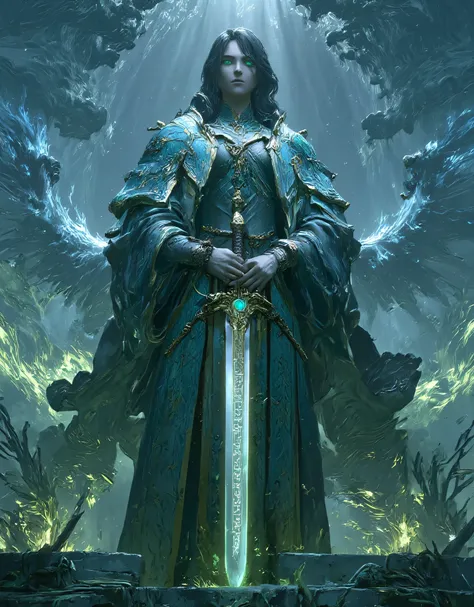 Create a 3D image of a full length (one girl) in a fur coat, reminiscent of 19th century Chinese painting and engraving styles. The coat is elegantly drawn with intricate patterns and colors of blue, green, and white. A softly glowing lighting energy cover...