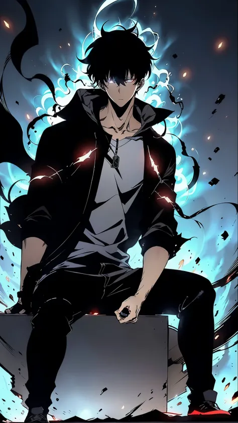 The highly detailed action character blister packaging design features a solo male anime character inspired by Kaneki Ken from Tokyo Ghoul, the full-body character at the center. He has short messy black hair, bright red eyes, pale skin, a black hooded jac...