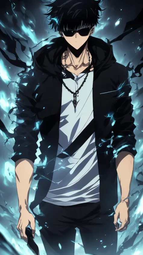 The highly detailed action character blister packaging design features a solo male anime character inspired by Kaneki Ken from Tokyo Ghoul, the full-body character at the center. He has short messy black hair, bright red eyes, pale skin, a black hooded jac...