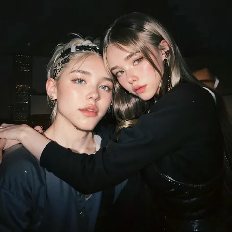 blonde woman with long hair and piercings posing for a photo., with white hair largo, with white hair largo, Perfect white haired girl, ava max, tifa lockhart with white hair, pale porcelain white skin, real-life anime girl,  with white hair,  Extremely li...