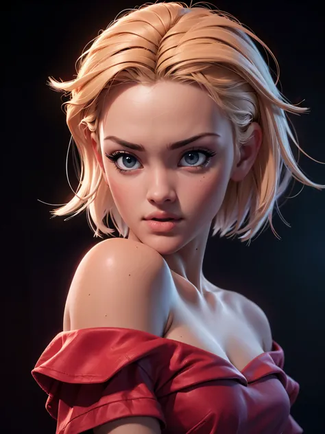 Best quality, masterpiece, ultra high res, (photorealistic:1.5), raw photo, 1girl, offshoulder, in the dark, deep shadow, low key, cold light, sexy look, short hair