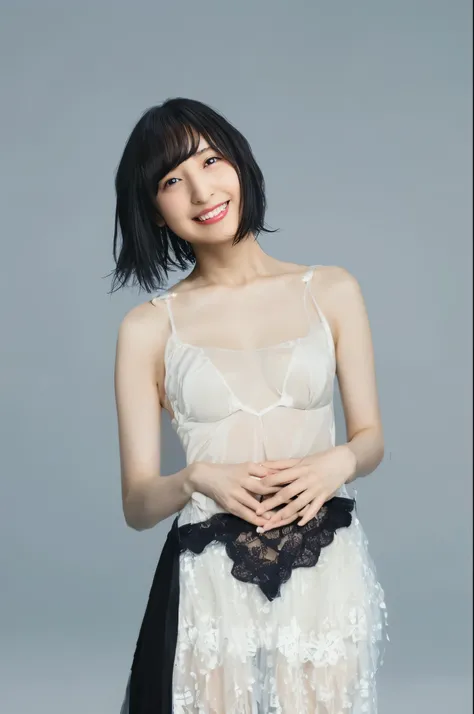 ((Highest quality)), ((masterpiece)), (detailed), (NSFW:1.1), Ayane Sakura, a Japanese woman wearing a see-through white dress, Beautiful breasts, Gorgeous black panties,