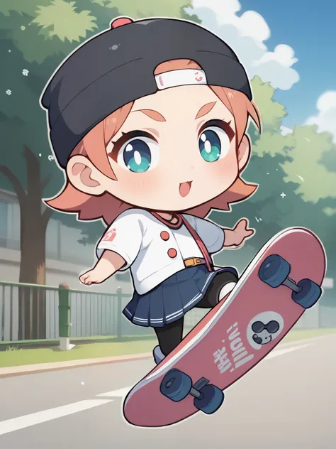 score_9, score_8_ up, score_7_ up, score_6_ up, score_5_ up, anime，nsfw， uncensored ，( chibi:1.3)， riding a skateboard in the park，cute young :1.5，  very short， shape， Panchira，pink bike trim with frills :1.3， :1.2，(accurate and detailed skateboard:1.2，Hip...