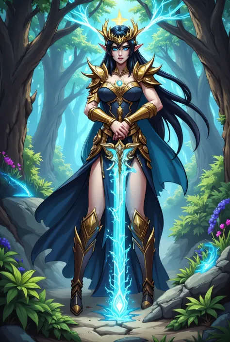 a picture of female human paladin of nature protecting the forest, wearying heavy armor, divine armor, flowing cloak, long cloak, armed with a sword, glowing sword, radiant sword, a woman, divine knight, full body, perfect body, ultra detailed face, ultra...