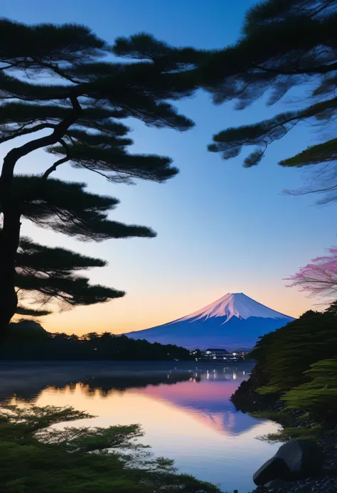 Mount Arafed reflected on the surface of the water at sunset, reflecting mount Fuji, mount Fuji background, mount Fuji, m . Fuji, mount Fuji on the background, Lake Kawaguchi, mount Fuji in the background, mountain Fuji on the background, View of a pond ...