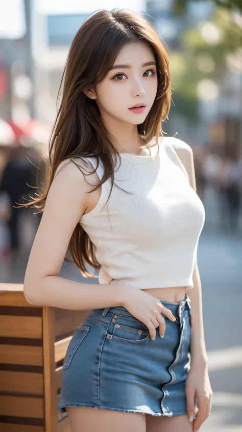 top quality,8K, very detailed,  in fine detail, high resolution, 8K wallpaper, perfect dynamic composition, Meticulous Eye, Beautiful Eyes、looking at the camera、top quality、model、slender body、pictures、brown hair semi-long、beautiful face、Actual item、, 、 min...