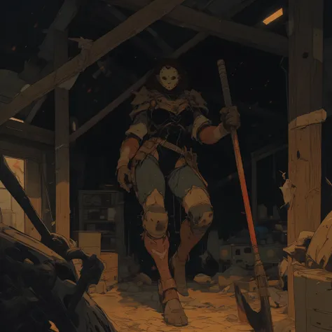30-year-old woman、 Friday the 13th 、are wearing Jason's mask、murderer、Big Breasts、cleavage、Runaway、Hami Breasts、night、闇night、Destruction、Racy High Leg、、 Return Blood、countryside、cowshed、A cow 、fear、Swinging an axe、、grow、 majestic、Halo、greatest masterpiece、...