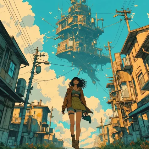 30-year-old woman、micro bikini、Big Breasts、 slum、abandoned house、Walking、Soft Skin、top quality、greatest masterpiece、 Sunny、Indo clouds、anatomically accurate、anatomically accurateな女性、perfect five fingers、dust、 defenseless、black hair、bun hair、smile、Halo、サイドに...