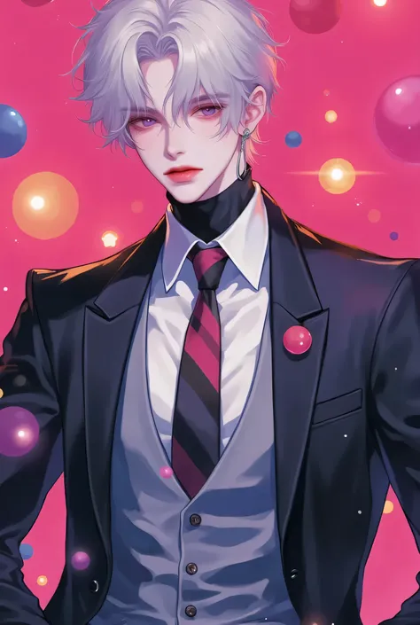 2D、anime、Kpop holiday 、Take a selfie、オシャレでクールなMen&#39;s少年のモデル、A beautiful, young, beautiful、, including emotional expressions such as dizziness、bisexual 、cool、white hair color、Short Hair、 arranged hair 、Handsome Hair、Xiaoyan、white skin、 neutral face 、Men&#...