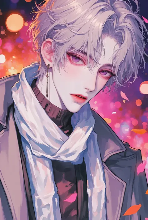 2D、anime、Kpop holiday 、Take a selfie、オシャレでクールなMen&#39;s少年のモデル、A beautiful, young, beautiful、, including emotional expressions such as dizziness、bisexual 、cool、white hair color、Short Hair、 arranged hair 、Handsome Hair、Xiaoyan、white skin、 neutral face 、Men&#...