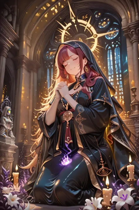 *"An ethereal marble and obsidian statue of an elven woman, kneeling in deep prayer, her hands clasped at her chest as if cradling a sacred relic. Her delicate fingers, carved from luminous Carrara marble, glow softly under the moonlight, contrasting again...