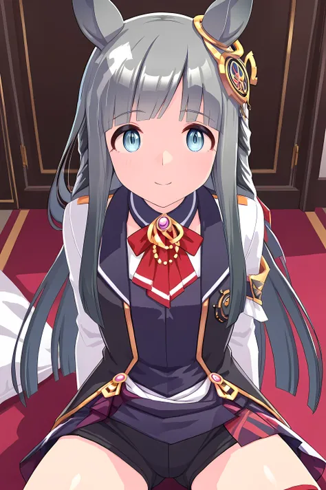 chrono genesis\(umamusume\),（（（masterpiece））），（（（detailed）））（（best quality）），（（hyper detailed）），（beautiful），（（shinythighs）），（（（shiny skin））），（high quality skin），（（8k）），（（high resolution））,light smile and light blush,closed mouth,white color ribbed cardigan...
