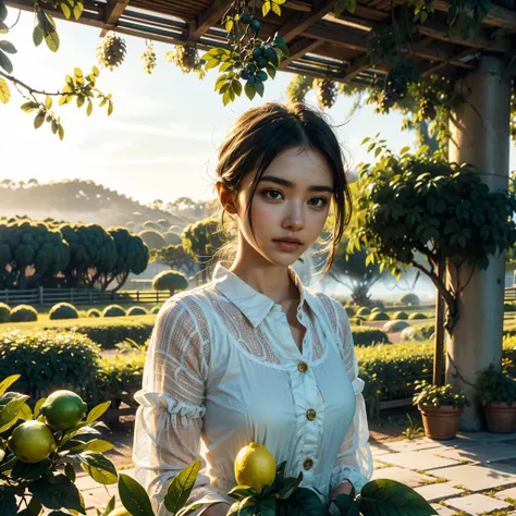 Landscape photography,lemon tree,golden_lemon_orchard,rolling_green_hills,modern_drip_irrigation,sunlit_citrus_trees,crystalline_water_droplets,amber_fruit,woven_bamboo_baskets,terraced_farmland,dappled_sunlight,verdant_leaf_veins,agricultural_landscape,mo...