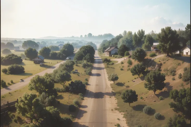 nice image, details, generate from original image, high quality, beautiful mid afternoon time, nice sky, nice clouds, nice trees, nice road, cows, village house, nice view, nice perspective, nice composition, nice picture, grass, bushes, small road, summer...