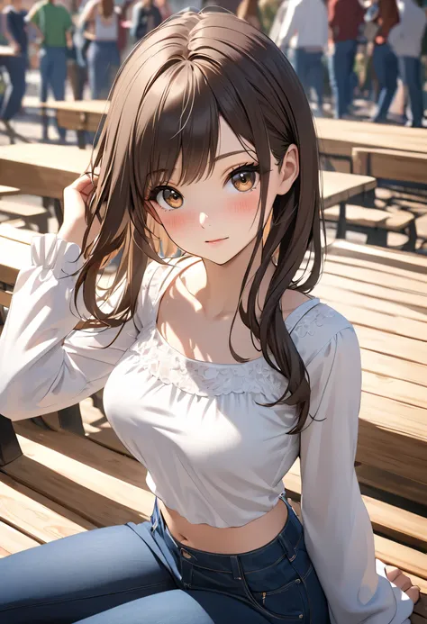 (Masterpiece, better quality, high resolution, UHD, perfect pixels, depth of field, 4k, RTX, hdr))), 1 girl, single, full body, alone, beautiful anime girl , half body, beautiful artistic style, anime character breasts, ((serene expression, childish gaze...